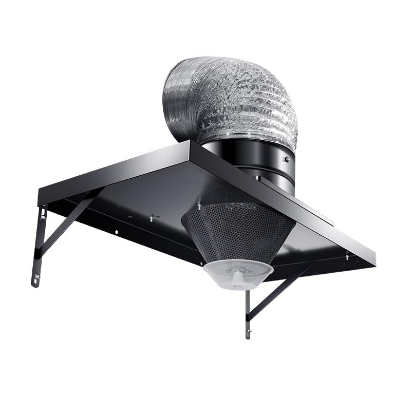 গৃহস্থাল প্রাচীর-মাউন্টড ব্ল্যাক আয়রন রেঞ্জ হুড, স্টেইনলেস স্টিল লার্জ হুড এবং এক্সস্টাস্ট ফ্যানের সাথে প্রাচীর-মাউন্ট করা